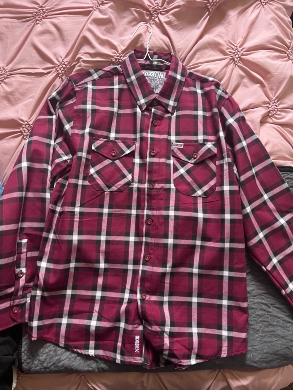 DIXXON Flannel XL Men's Maroon and White Plaid Button-Down Shirt
